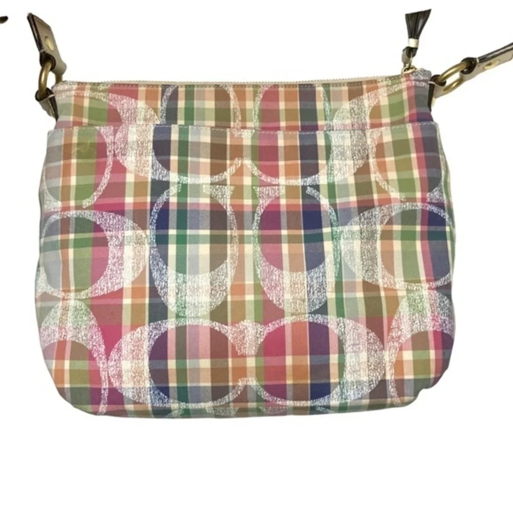Coach Poppy Daisy Madras Pastel Tartan Plaid Crossbody Purse F22146